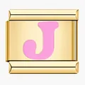 Premium gold-plated stainless steel Italian charm link featuring a pink enamel letter J - Letter J / Gold Pink