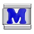 Stainless steel Italian charm bracelet link featuring blue enamel letter M initial - Letter M