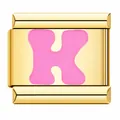 Gold-plated Italian charm link with a pink enamel letter K for DIY jewelry - Letter K / Gold Pink