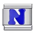 High-quality stainless steel Italian charm modular link featuring a vibrant blue enamel letter N - Letter N