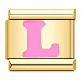 Gold-plated stainless steel modular Italian charm link featuring a vibrant pink enamel letter L - Letter L / Gold Pink