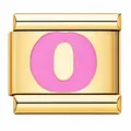 Gold plated stainless steel Italian link charm with pink enamel and letter O detail - Letter O / Gold Pink