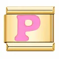 Premium gold plated stainless steel Italian link charm featuring a pink enamel letter P - Letter P / Gold Pink