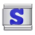 Stainless steel Italian charm link featuring blue enamel letter S for DIY bracelets - Letter S