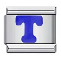 Premium silver stainless steel Italian charm link featuring a blue enamel letter T - Letter T