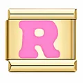 Premium gold plated stainless steel Italian charm link with pink letter R design - Letter R / Gold Pink