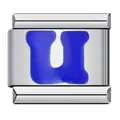 Premium stainless steel Italian charm bracelet module with blue enamel letter U design - Letter U