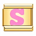 Premium gold-plated Italian charm bracelet link featuring a stylish pink enamel letter S - Letter S / Gold Pink