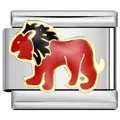 Nahaufnahme eines Edelstahl-DIY-Charm-Glieds mit einem roten Löwen-Emaille-Motiv-Design. - Roter Emaille Löwe (5772)