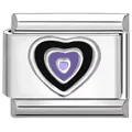 Roestvrijstalen hartbedel link met paarse en zwarte lagen voor DIY armbanden - Driekleurig Hart Roze Paars (5798) / Zilver