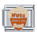 Detailansicht eines Edelstahl-Charm-Anhängers mit 'Nuts about you Dad'-Schriftzug - Eichel-Stil (5777)