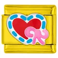 Macro view of a gold-plated stainless steel Italian charm featuring a red heart and pink motif - Pink Heart (3351)
