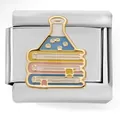 Detail of a modular bracelet charm featuring an enamel beaker and books for graduation - Lab Data (4275)