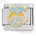 Detailed macro view of a colorful enamel whale tail charm for Italian modular bracelet - Fish Tail (4276)
