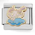 Vista dettagliata di un charm in smalto a forma di unicorno per bracciali componibili. - Surfing Unicorn (4277)