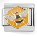 Dettaglio di un modulo per bracciale italiano con design ad ape dorata su giallo - Bombo (4282)