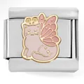 Dettaglio del charm in smalto gatto rosa con ali di farfalla su maglia modulare. - Gatto con le Ali Rosa (4284)