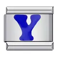Customizable stainless steel Italian charm bracelet link with blue enameled letter Y design - Letter Y