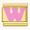 Custom gold-plated Italian charm bracelet link with pink enamel letter W design - Letter W / Gold Pink