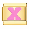Gold-plated Italian charm bracelet link with pink enamel letter X - Letter X / Gold Pink