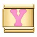 Gold plated stainless steel modular charm with a pink enamel letter Y for DIY bracelets - Letter Y / Gold Pink
