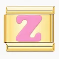 Gold plated stainless steel Italian charm bracelet module featuring pink enamel letter Z - Letter Z / Gold Pink