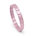 Elegant pink plated stainless steel Italian modular link bracelet with engraved letter charms - Plain Link / Light Pink