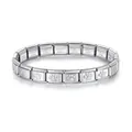 Silver color stainless steel Italian charm bracelet with cute paw print engraved links - Cat Paw / Steel