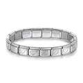Elegant stainless steel Italian modular charm bracelet with engraved heart and arrow links - Arrow Through Heart / Steel