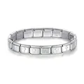 Silver stainless steel Italian modular charm bracelet with engraved cross symbols - Convex Cross / Steel