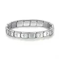 Silver stainless steel modular charm bracelet featuring detailed hollow cross pattern design - Recessed Cross / Steel
