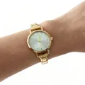 Elegante goudkleurige dameshorloge met minimalistische blauwe wijzerplaat - Gouden Numerieke Ronde Stijl (4681) / Goud Lichtgroen