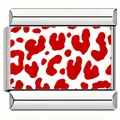 Close-up of a stainless steel bracelet charm with a red leopard print design - Silver Red Leopard Print Style (6002)