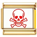Modular gold-plated stainless steel charm link with red skull and crossbones design. - Gold Red Skull Style (6003)