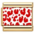 Polished gold stainless steel modular bracelet link with red leopard print enamel detail - Gold Red Leopard Print Style (6001)