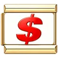 Macro detail of a polished gold-tone stainless steel modular charm with a red dollar sign - Gold Red Dollar Sign Style (6005)