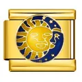 Detail van een Italiaanse bedel met zon en maan emaille voor modulaire armbanden. - Zon en Maan Gezicht (ICJ764-2)