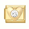 Vista macro detallada de un charm de corazón de acero dorado con circón transparente - Corazón Esbelto con Strass (5911) / Dorado