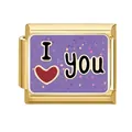 Detalle del charm italiano 'I Love You' de acero inoxidable con purpurina morada para DIY - Púrpura I Corazón YOU (5908) / Dorado