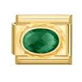 Primer plano de un charm de pulsera de acero inoxidable dorado con piedra verde - Strass Verde Ovalado (5912) / Dorado
