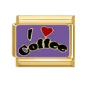 Eslabón italiano bañado en oro con 'I Heart Coffee' sobre esmalte púrpura - I Corazón COFFEE (5909) / Dorado