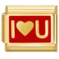 Detalle de eslabón charm italiano chapado en oro con esmalte rojo y diseño I love you - I LOVE YOU (5907) / Dorado