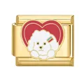 Eslabón de charm modular de acero inoxidable dorado con caniche blanco sobre corazón rojo - Corazón Rojo Cachorro (5906) / Dorado