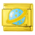 Detailed view of gold stainless steel Italian charm link featuring a blue planet design - Blue Planet (3588)