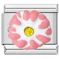 Detailaufnahme eines rosa-weißen Gänseblümchen-Charms mit gelbem Kristall für Modular-Armbänder. - Rosa Weiße Gänseblümchen (5788)