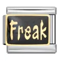 Dettaglio di una maglia per bracciale italiano con scritta Freak dorata su smalto. - Stile Freak (ICJ1518) / 5 Pezzi/Confezione