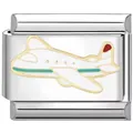 Detailansicht eines Armbandglieds aus Edelstahl mit einem weißen Flugzeuganhänger - Wolken-Airliner (5786)