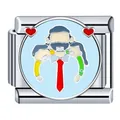Detailansicht eines Edelstahl-Charms für italienische Armbänder mit Comicfigur - Krawattenfigur (5783)