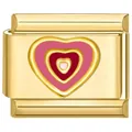 Gouden roestvrijstalen modulaire bedel met gelaagd roze hartontwerp voor DIY armbanden - Goud Driekleurig Hart Wit Rood Roze (5801) / Goud