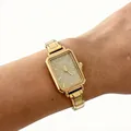 Elegant square gold lady's quartz watch with glitter dial and stainless steel strap. - Gold Starry Yellow